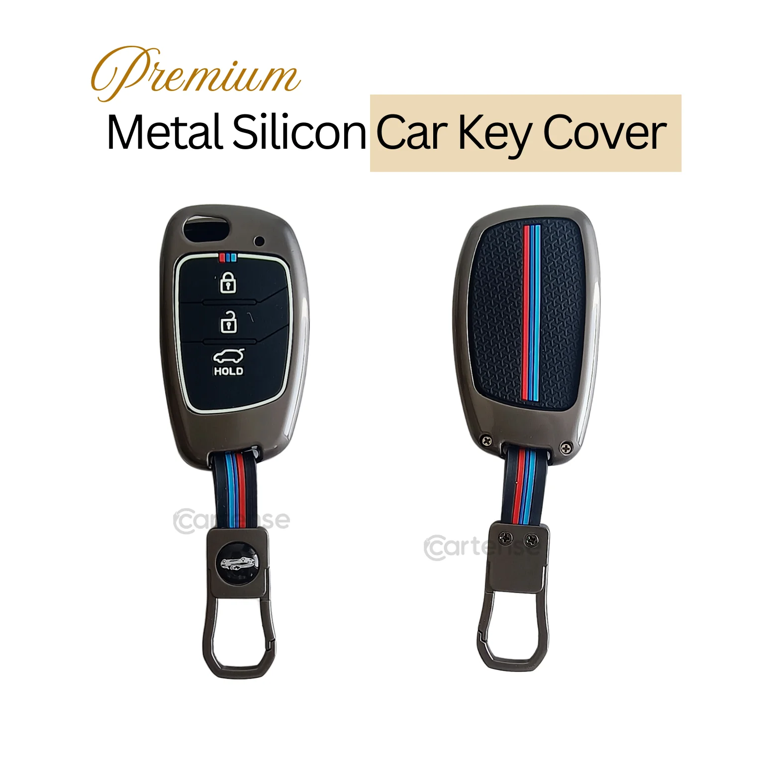 Metal Silicon Car Key Cover Compatible With Creta, Venue, Aura, i20,Grand i10 Nios, Xcent | 3 Button Flip Key - Image 3
