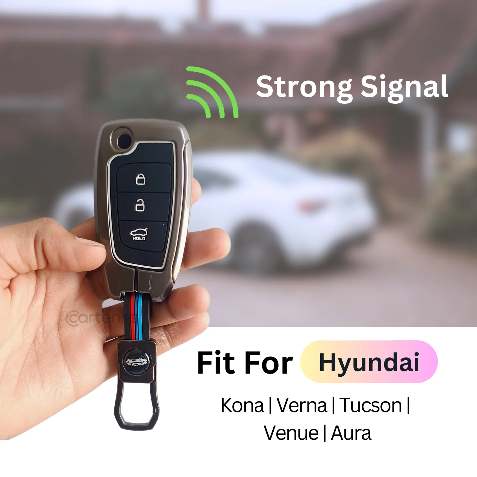 Metal Silicon Car Key Cover Compatible with Kona, Verna, Tucson, Venue, Aura | 3 Button Flip Key - Image 4