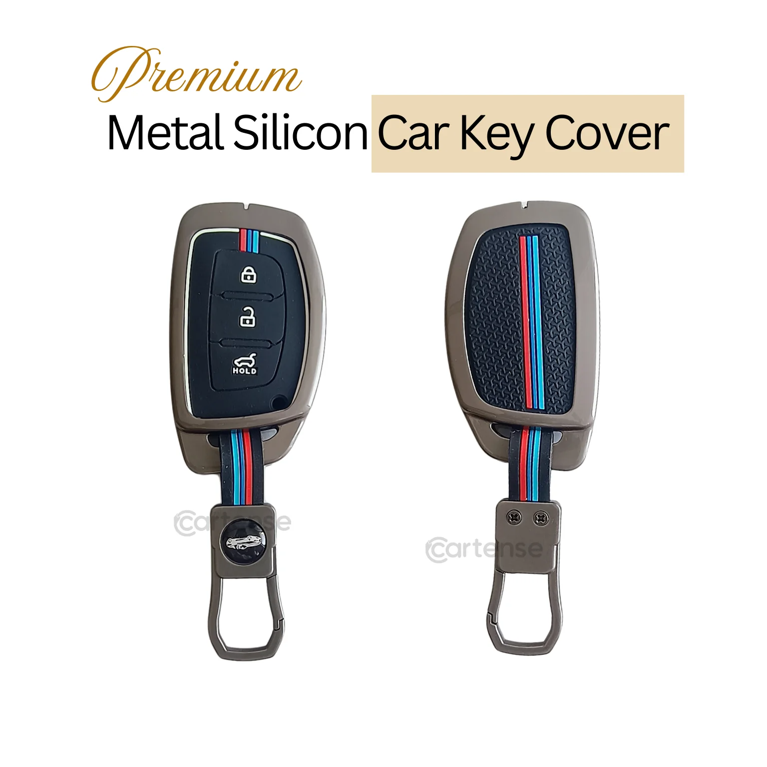 Metal Silicon Car Key Cover Compatible with Grand i10 NIOS Asta, Venue, i20, Aura, Creta, Elantra | 3 Button Smart Key - Image 3