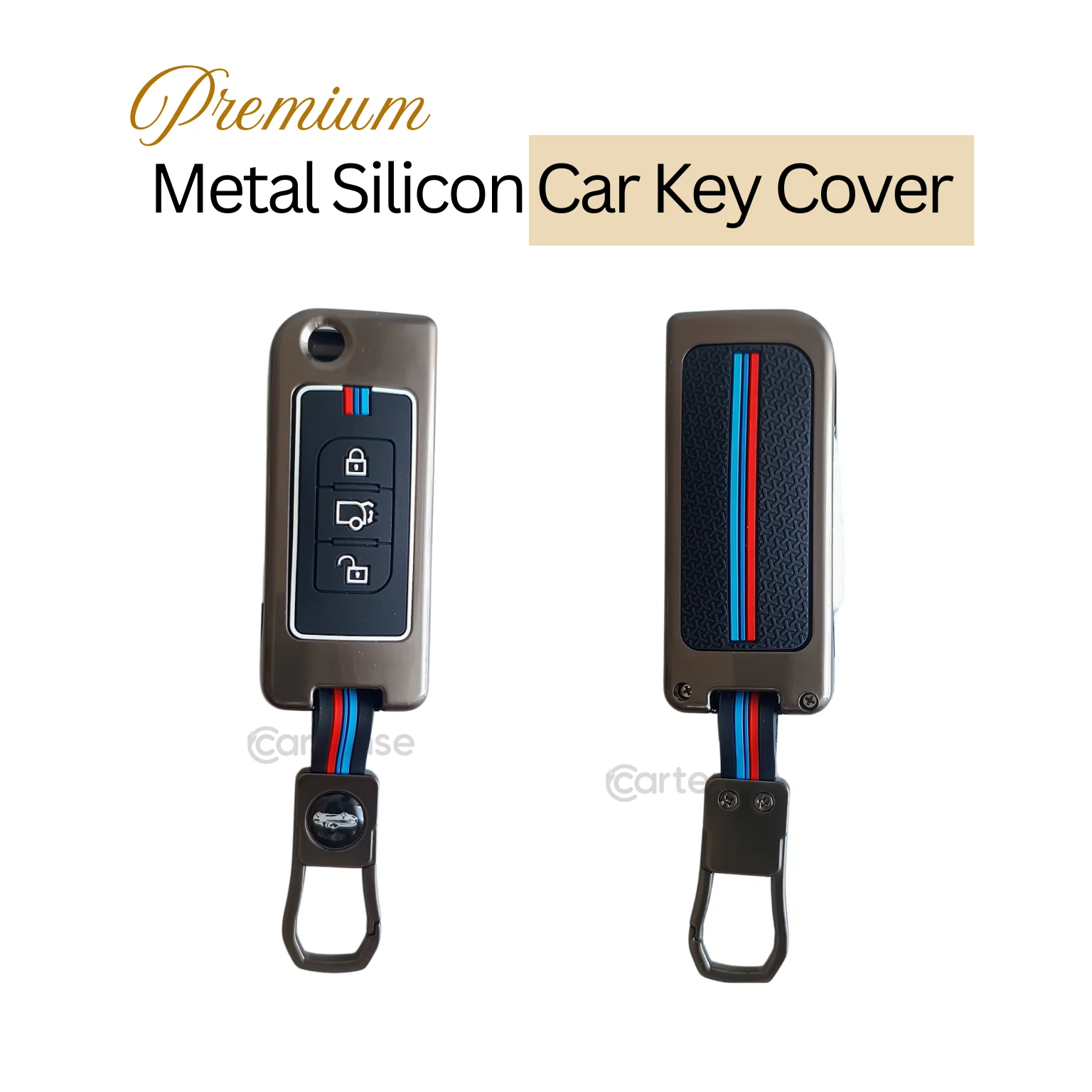 Metal Silicon Car Key Cover Compatible With Mahindra XUV 500 | 3 Button Flip Key - Image 3