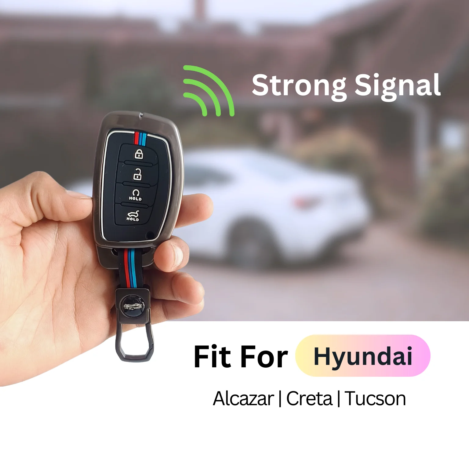 Metal Silicon Car Key Cover Compatible With Hyundai Alcazar, Creta, Tucson | 4 Button Smart Key - Image 4
