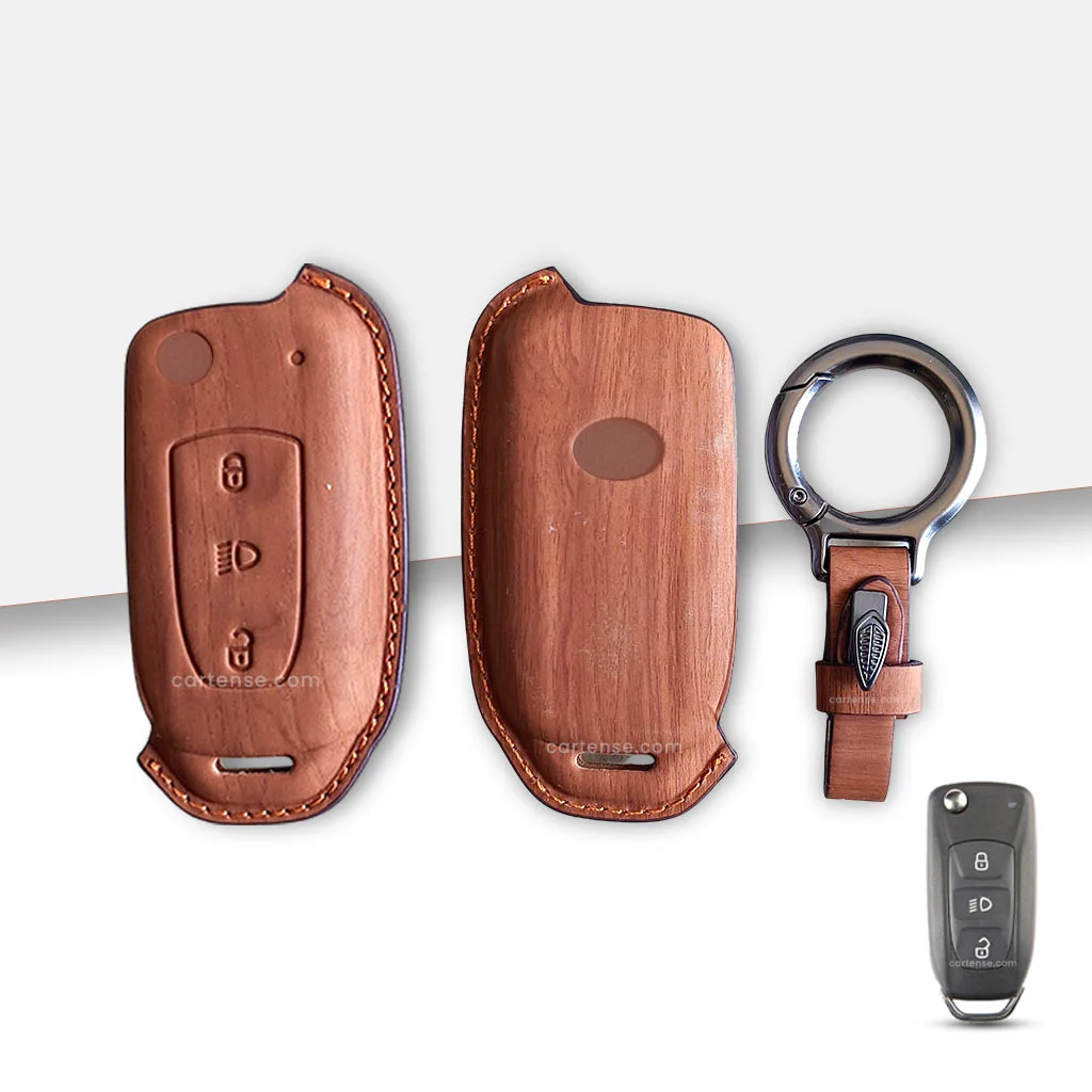 Leather Car Key Cover For TATA Arai, Safari, Tiago, Zest, Bolt, Tigor, Hexa, Nexon, Harrier, Altroz, Punch | 3 Button Flip Key - Image 3
