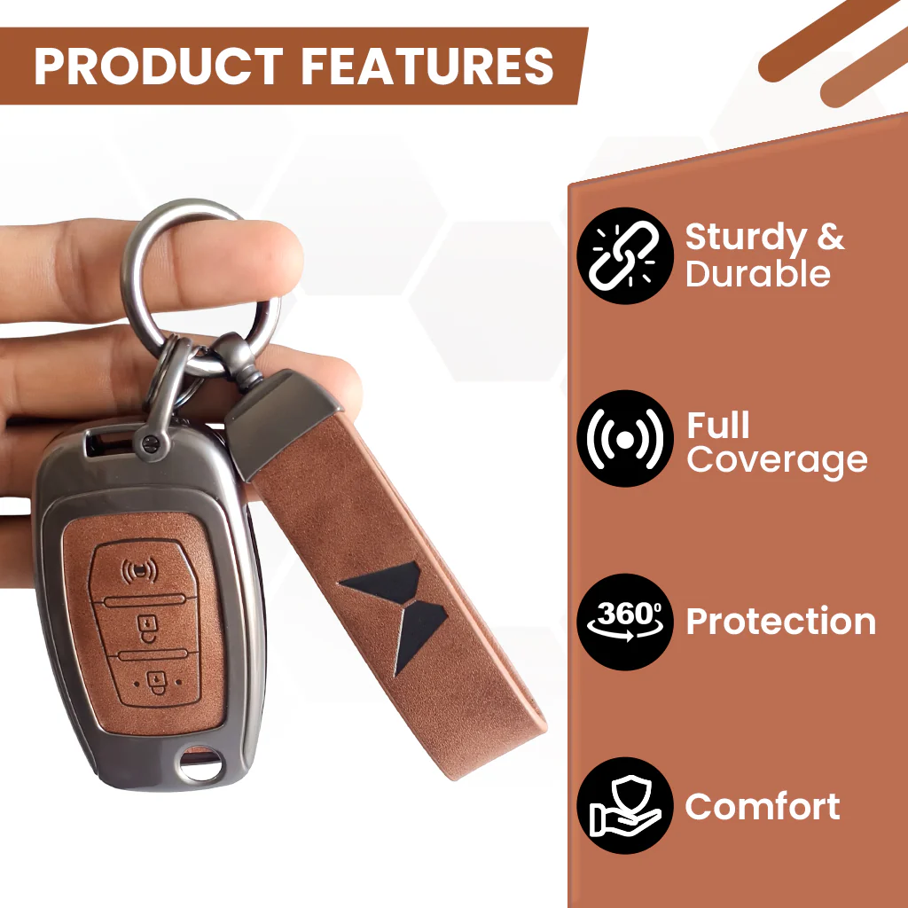 Mahindra Alturas G4, XUV 300 Key Cover | Metal Leather | 3 Button Flip Key - Image 3