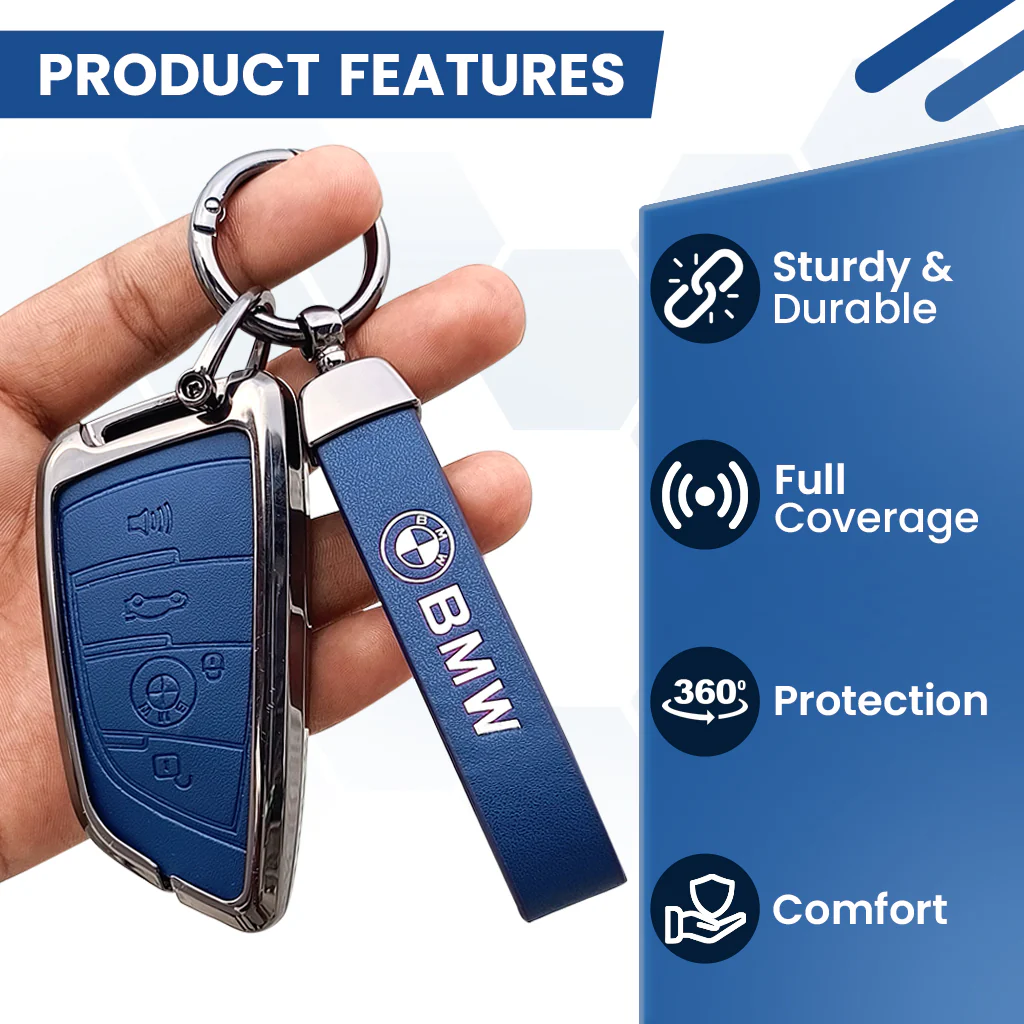 METAL LEATHER KEY COVER FOR BMW GT – SERIES | X SERIES | 5 SERIES | M – SERIES | 3 SERIES |7 SERIES OF 4 BUTTON CAR KEY COVER - Image 2