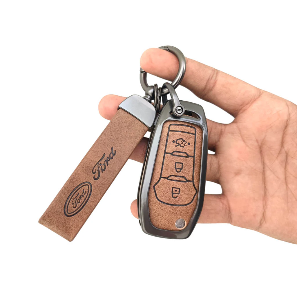 Metal Leather Car Key Cover Compatible with Figo, Aspire, Endeavour | 3 Button Flip Key - Image 5