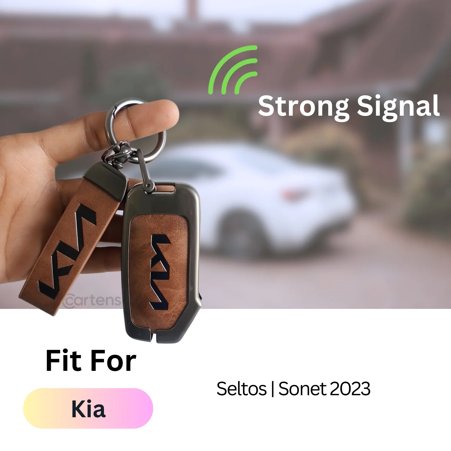 Metal Leather Car Key Cover Compatible With Kia Seltos, Sonet 2023 | Push Start 4 Button Side Key - Image 3
