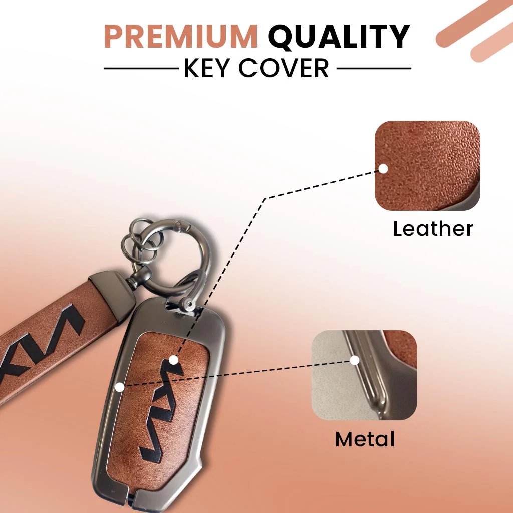 Metal Leather Car Key Cover Compatible With Kia Seltos, Sonet 2023 | Push Start 4 Button Side Key - Image 4