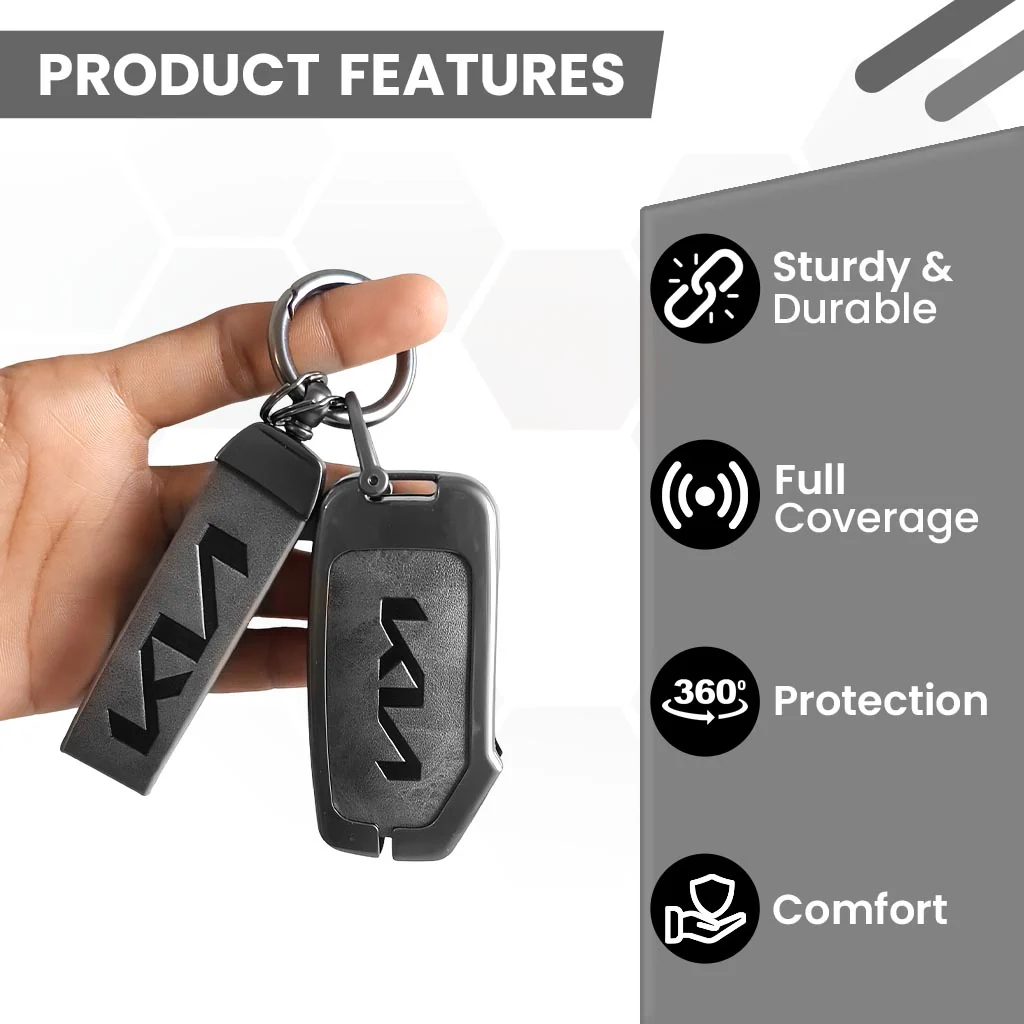 Metal Leather Car Key Cover Compatible With Kia Seltos, Sonet 2023 | Push Start 4 Button Side Key - Image 5