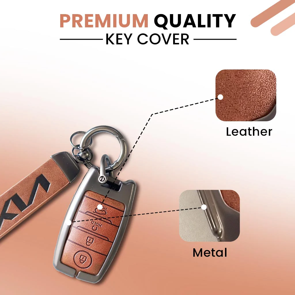 Metal Leather Car Key Cover Compatible With Kia Seltos, Sonet, Carens | Push Start Key - Image 4