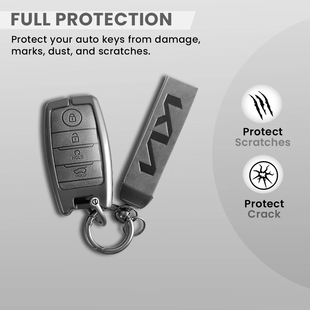 Metal Leather Car Key Cover Compatible With Kia Seltos, Sonet, Carens | Push Start Key - Image 3