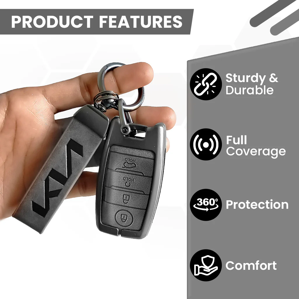 Metal Leather Car Key Cover Compatible With Kia Seltos, Sonet, Carens | Push Start Key - Image 6