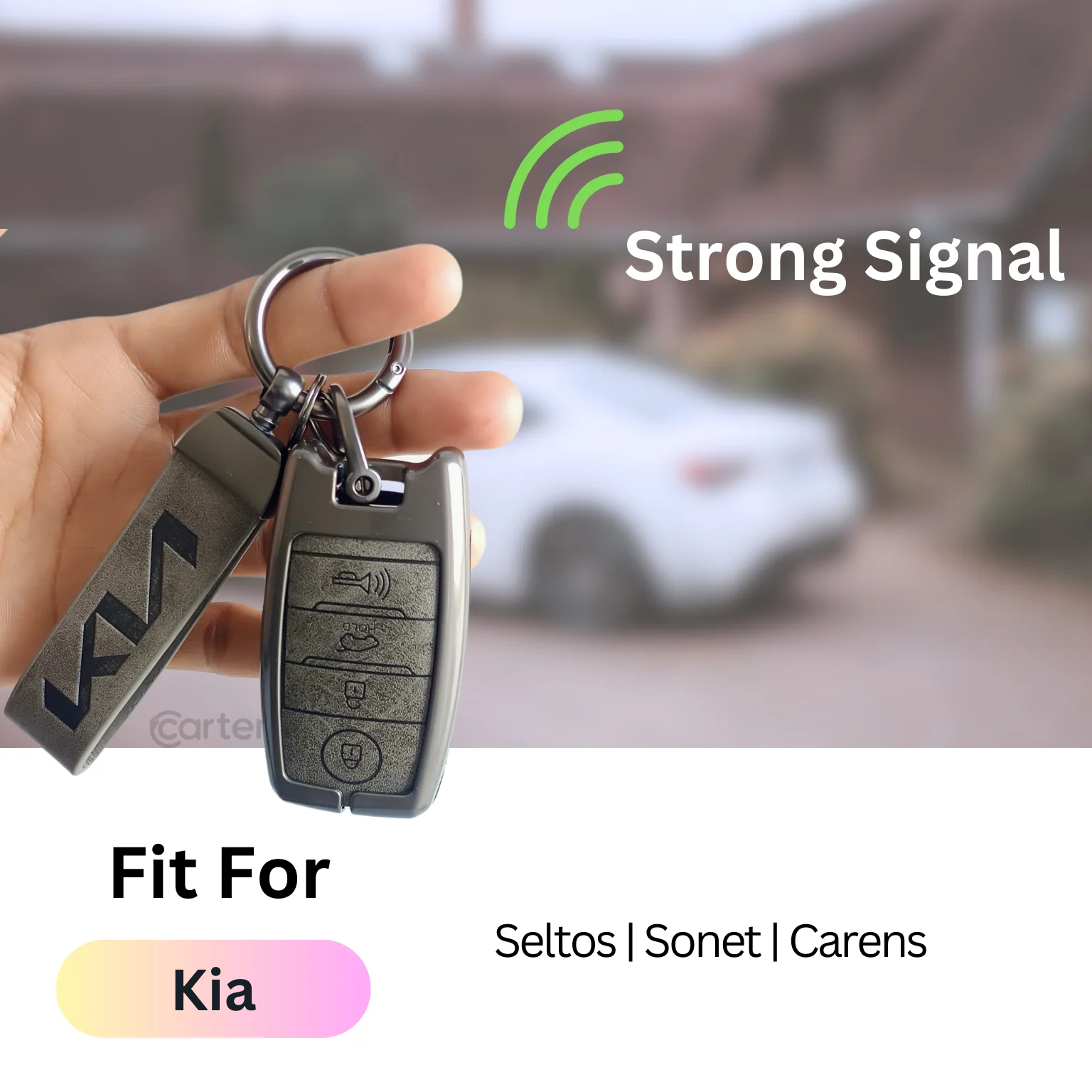 Metal Leather Car Key Cover Compatible With Kia Seltos, Sonet, Carens | Push Start Only Key - Image 5