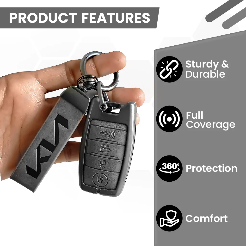 Metal Leather Car Key Cover Compatible With Kia Seltos, Sonet, Carens | Push Start Only Key - Image 6