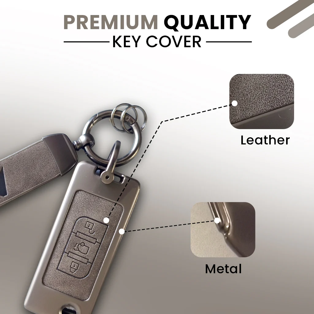 Metal Leather Car Key Cover Compatible With Mahindra XUV 500 | 3 Button Flip Key - Image 4