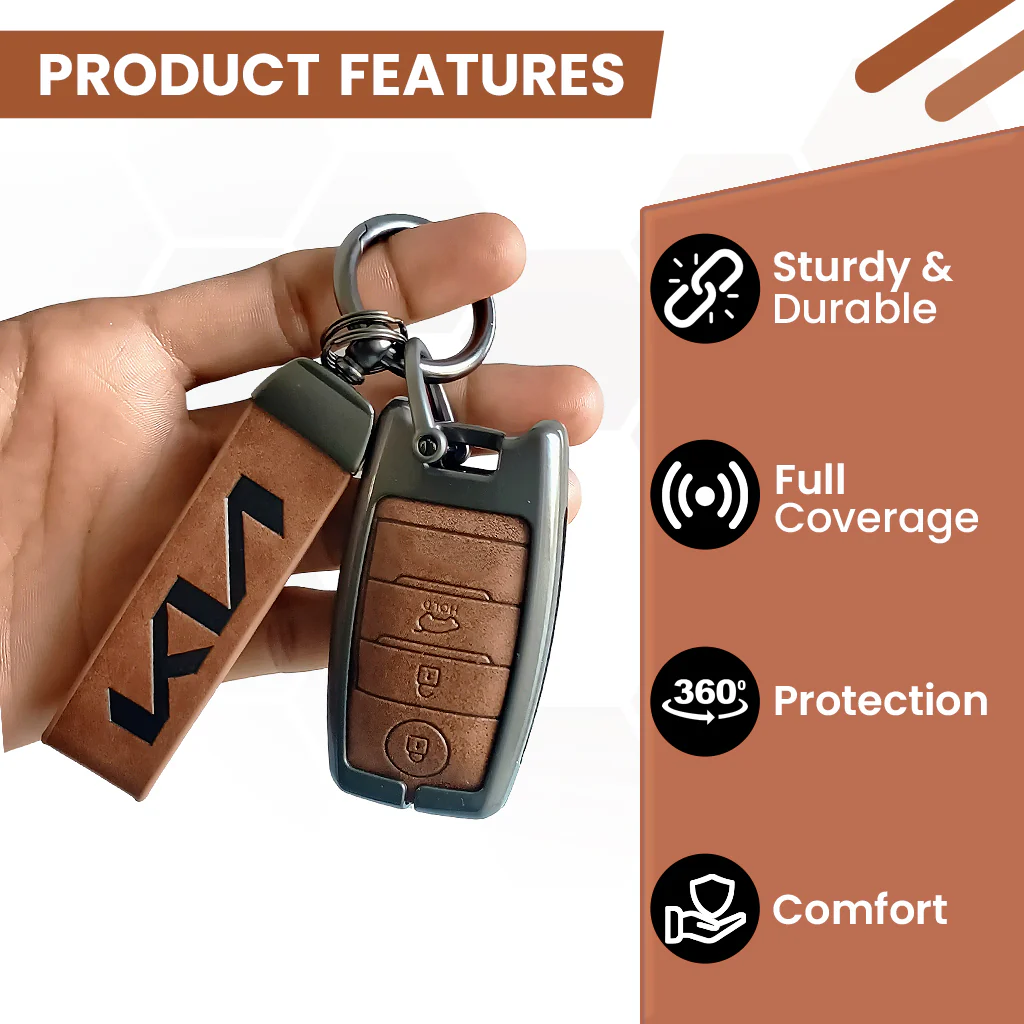 Metal Leather Car Key Cover Compatible With Seltos, Sonet, Carens | Push Start Key - Image 5