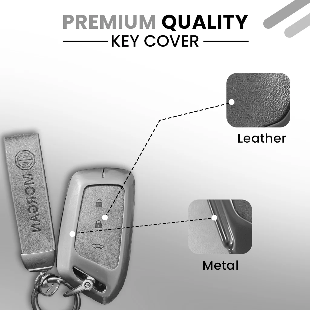 Metal Leather Car Key Cover For MG Hector | 3 Button Smart Key - Image 3