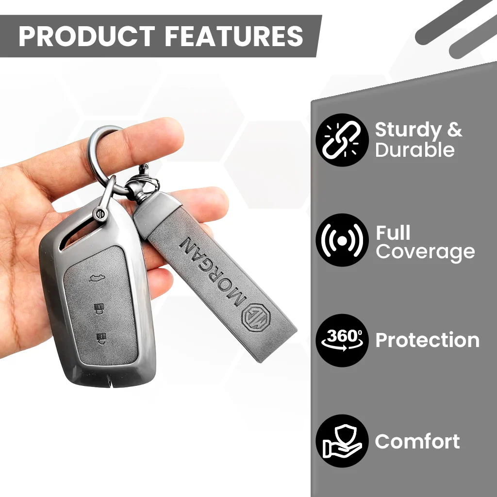 Metal Leather Car Key Cover For MG Hector | 3 Button Smart Key - Image 5