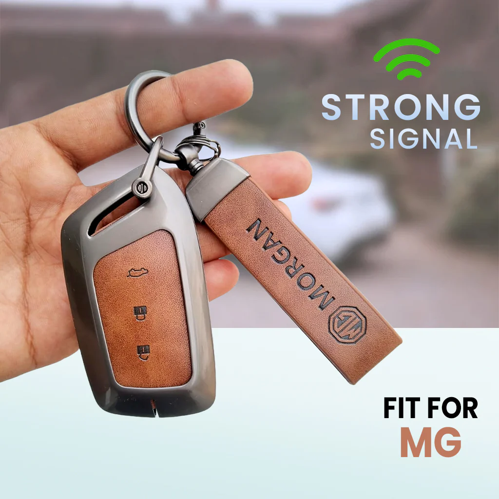 Metal Leather Car Key Cover For MG Hector | 3 Button Smart Key - Image 4