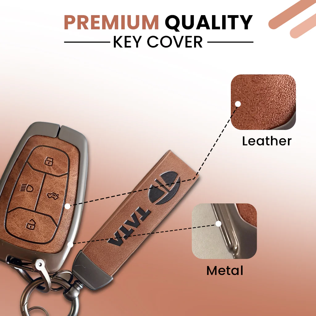 Metal Leather Car Key Cover For TATA Punch, Tiago, Altroz, Nexon, Harrier, Safari, EV, Sierra | 4 Button Smart Key - Image 5