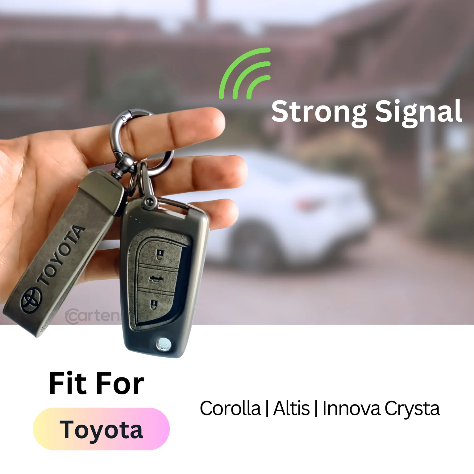 Metal Leather Car Key Cover For Toyota Corolla Altis, Innova Crysta   | 3 Button Flip Key - Image 4