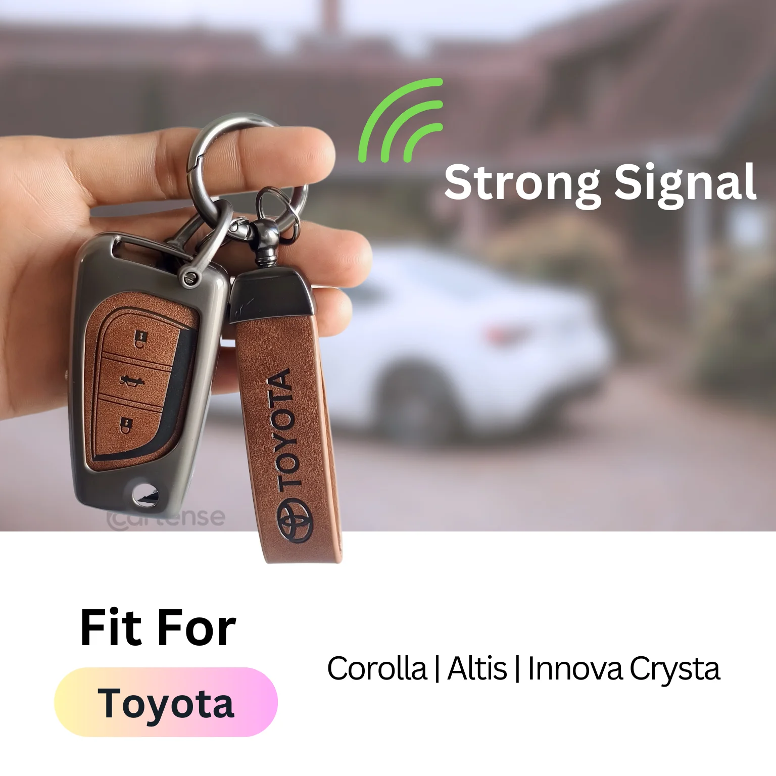 Metal Leather Car Key Cover For Toyota Corolla Altis, Innova Crysta | 3 Button Flip Key - Image 4