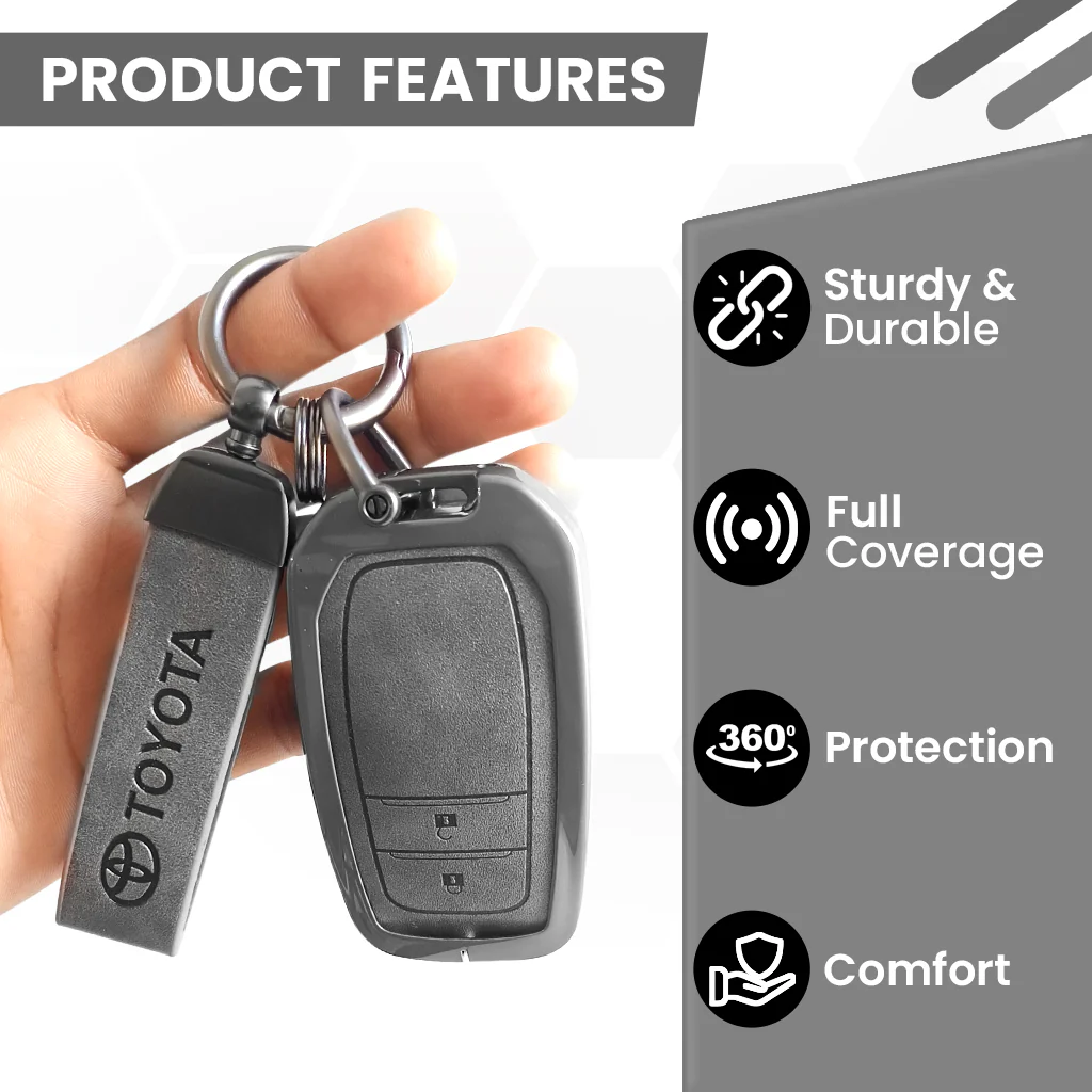 Metal Leather Car Key Cover For Toyota Fortuner, Hilux, Innova Crysta, Legender, Innova HyCross, Land Cruiser | 2 Button Type M1 Push Start Smart Key - Image 4