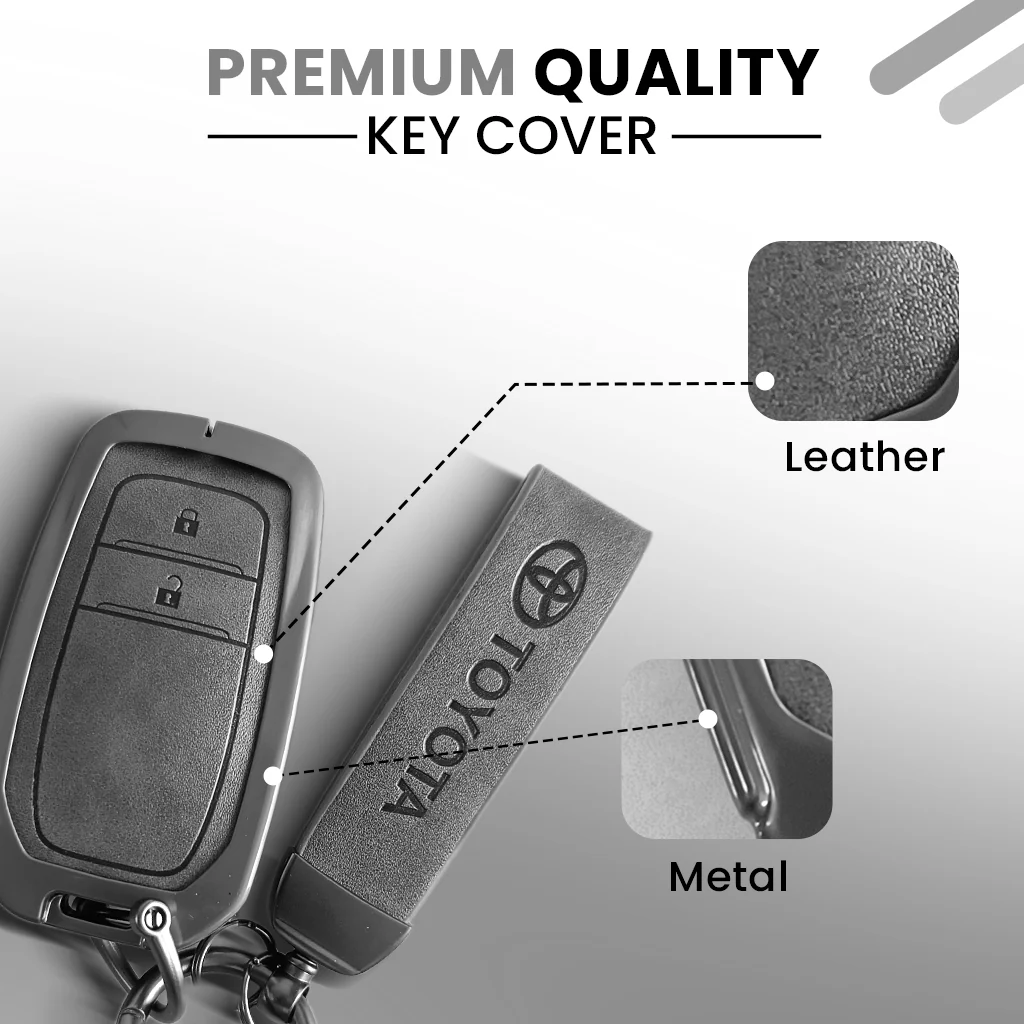 Metal Leather Car Key Cover For Toyota Fortuner, Hilux, Innova Crysta, Legender, Innova HyCross, Land Cruiser | 2 Button Type M1 Push Start Smart Key - Image 6