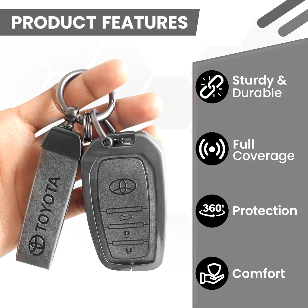 Metal Leather Car Key Cover For Toyota Fortuner, Hilux, Innova Crysta, Legender, Innova HyCross, Land Cruiser | 3 Button Type M1 Push Start Smart Key - Image 7