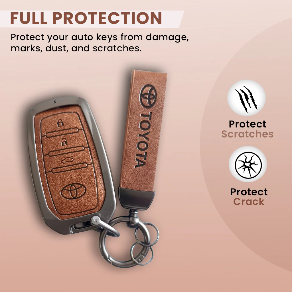 Metal Leather Car Key Cover For Toyota Fortuner, Hilux, Innova Crysta,  Legender, Innova HyCross, Land Cruiser | 3 Button Type M1 Push Start Smart Key - Image 3