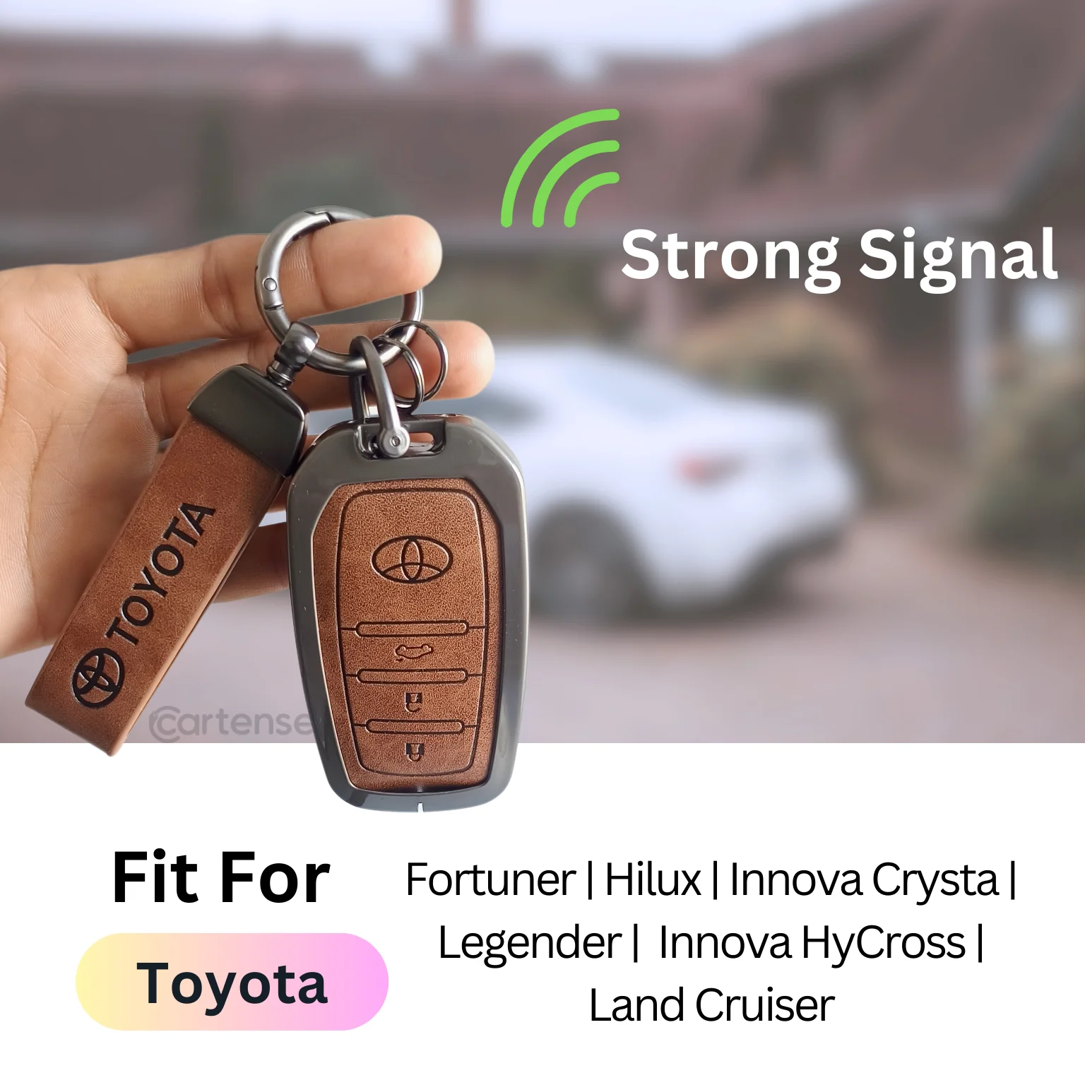 Metal Leather Car Key Cover For Toyota Fortuner, Hilux, Innova Crysta,  Legender, Innova HyCross, Land Cruiser | 3 Button Type M1 Push Start Smart Key - Image 4