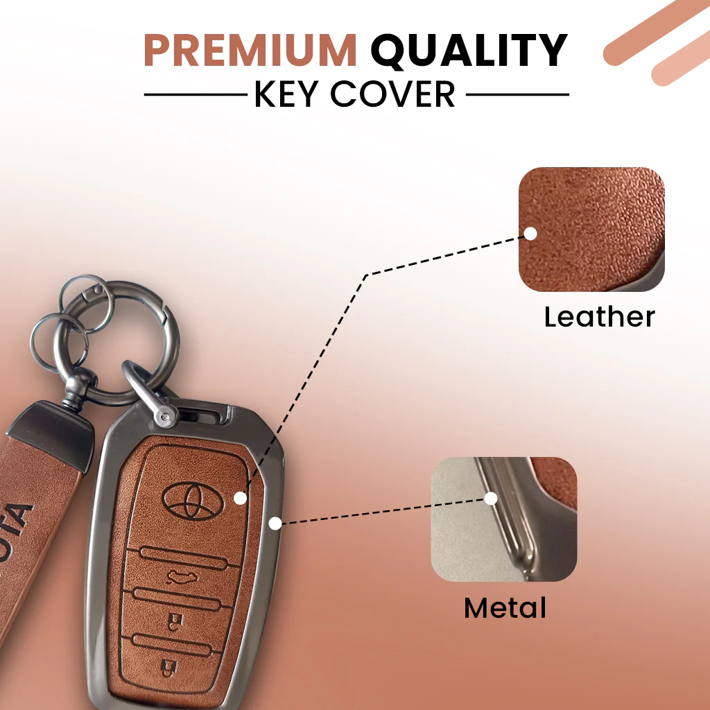 Metal Leather Car Key Cover For Toyota Fortuner, Hilux, Innova Crysta,  Legender, Innova HyCross, Land Cruiser | 3 Button Type M1 Push Start Smart Key - Image 6