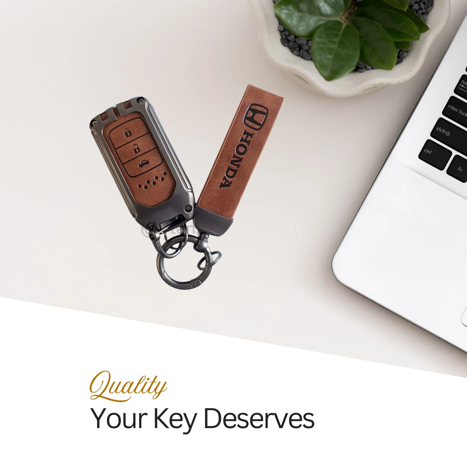 Metal Leather Key Cover Compatible with Accord, Amaze Jazz, CR-V, WR-V | 3 Button Smart Key - Image 3