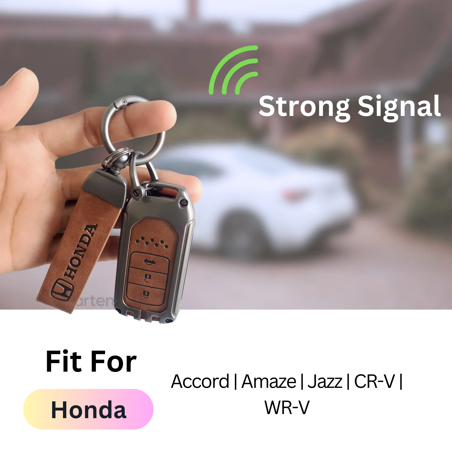 Metal Leather Key Cover Compatible with Accord, Amaze Jazz, CR-V, WR-V | 3 Button Smart Key - Image 4