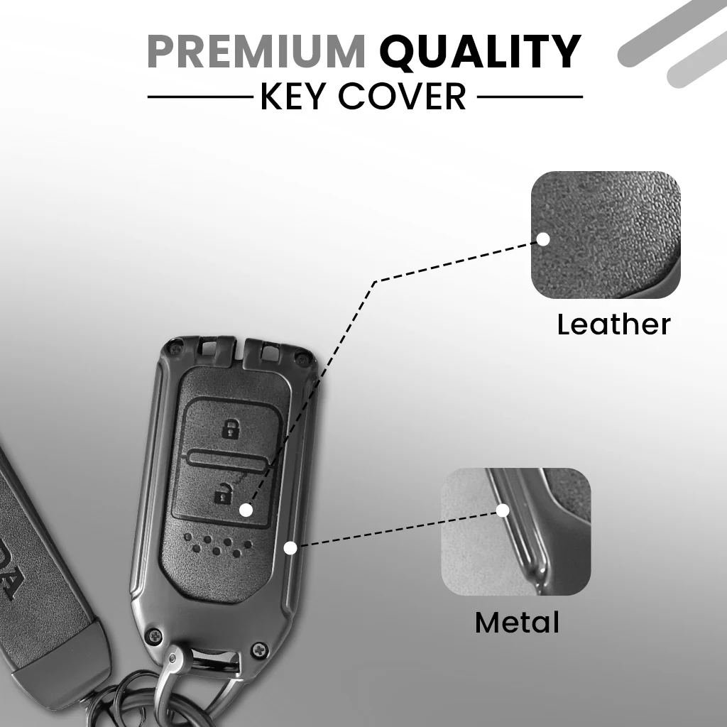 Metal Leather Key Cover Compatible with City, Civic, Jazz, Amaze, CR-V, WR-V, BR-V, Jazz BS6, Civic 2020 | Push Start Model - Image 4