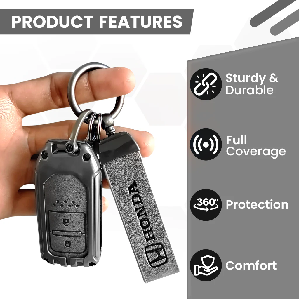 Metal Leather Key Cover Compatible with City, Civic, Jazz, Amaze, CR-V, WR-V, BR-V, Jazz BS6, Civic 2020 | Push Start Model - Image 5
