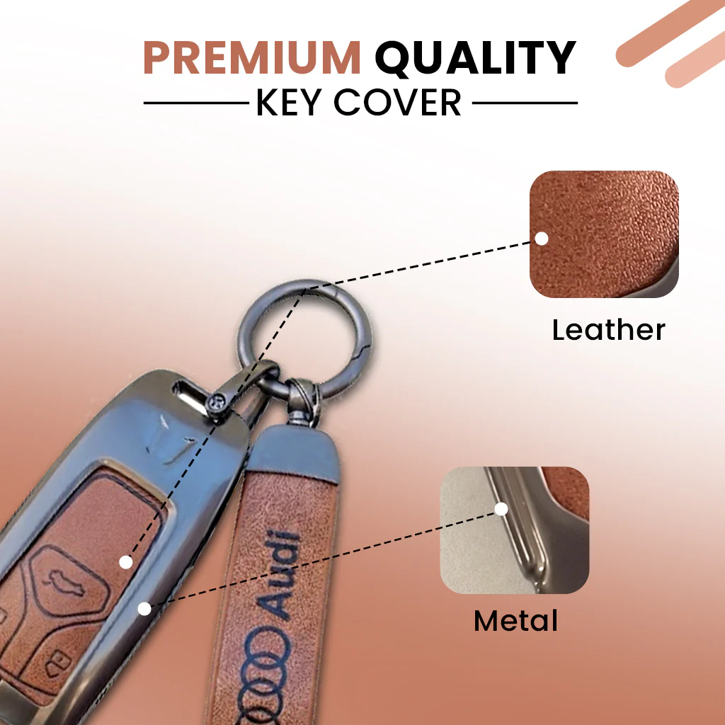 Metal Leather Key Cover For Audi Q5, A5, A8, Q7, A4, A6 3 button smart key - Image 5