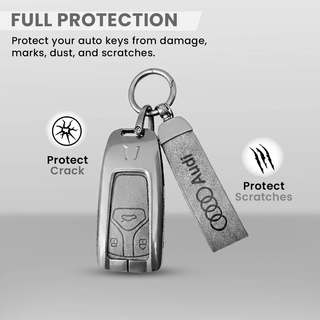 Metal Leather Key Cover For Audi Q5, A5, A8, Q7, A4, A6 3 button smart key - Image 3