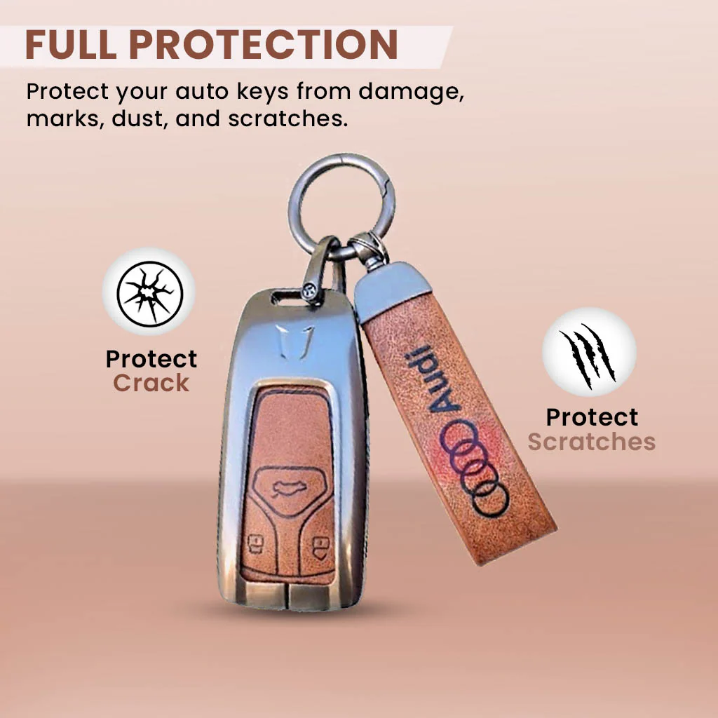 Metal Leather Key Cover For Audi Q5, A5, A8, Q7, A4, A6 3 button smart key - Image 3
