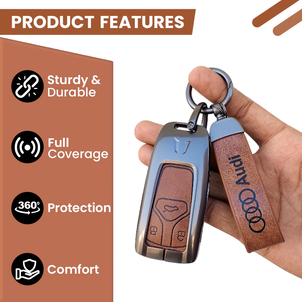 Metal Leather Key Cover For Audi Q5, A5, A8, Q7, A4, A6 3 button smart key - Image 5