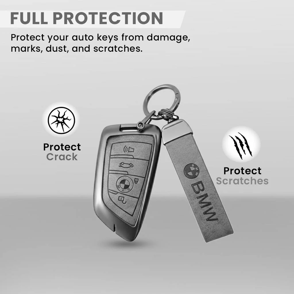 METAL LEATHER KEY COVER FOR BMW GT – SERIES | X SERIES | 5 SERIES | M – SERIES | 3 SERIES |7 SERIES OF 4 BUTTON CAR KEY COVER - Image 3