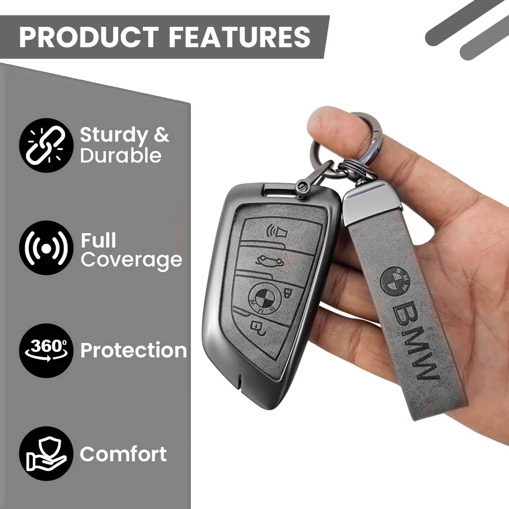 METAL LEATHER KEY COVER FOR BMW GT – SERIES | X SERIES | 5 SERIES | M – SERIES | 3 SERIES |7 SERIES OF 4 BUTTON CAR KEY COVER - Image 4