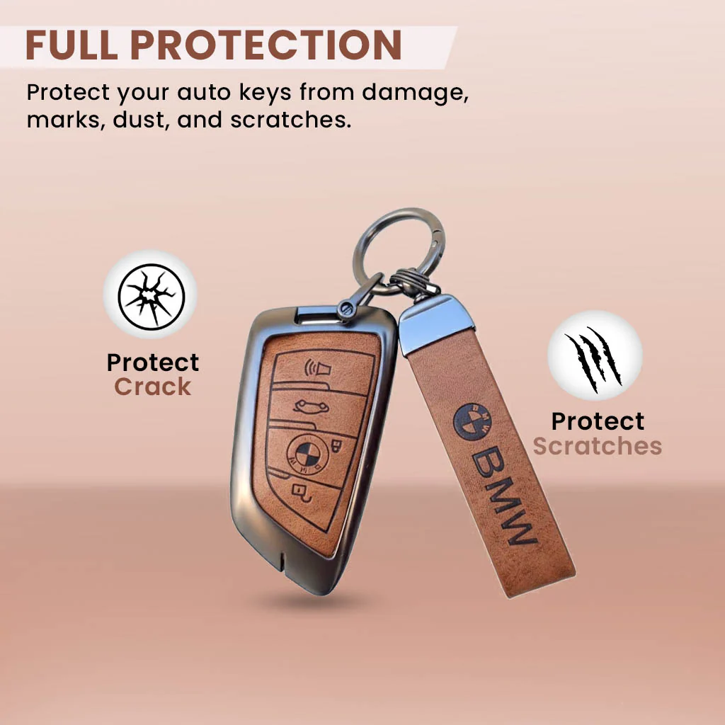 METAL LEATHER KEY COVER FOR BMW GT – SERIES | X SERIES | 5 SERIES | M – SERIES | 3 SERIES |7 SERIES OF 4 BUTTON CAR KEY COVER - Image 3