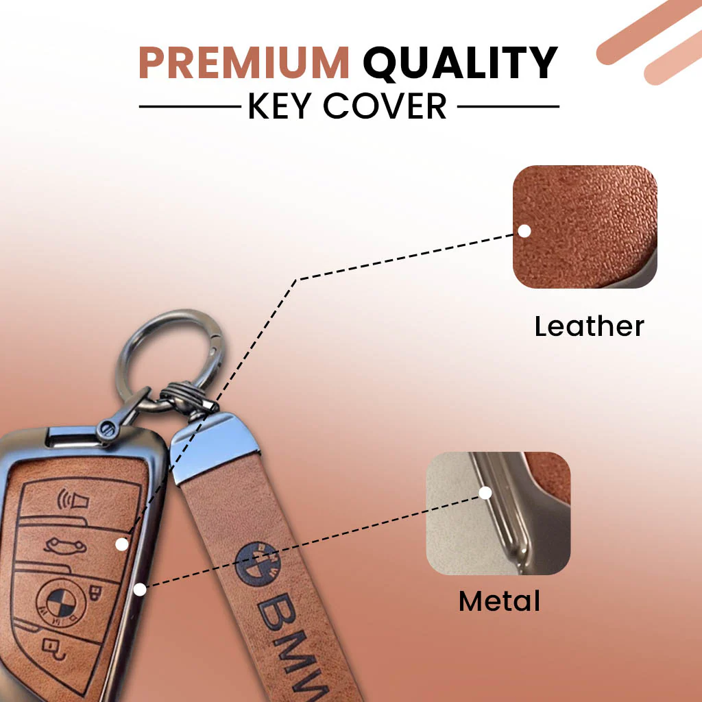 METAL LEATHER KEY COVER FOR BMW GT – SERIES | X SERIES | 5 SERIES | M – SERIES | 3 SERIES |7 SERIES OF 4 BUTTON CAR KEY COVER - Image 5