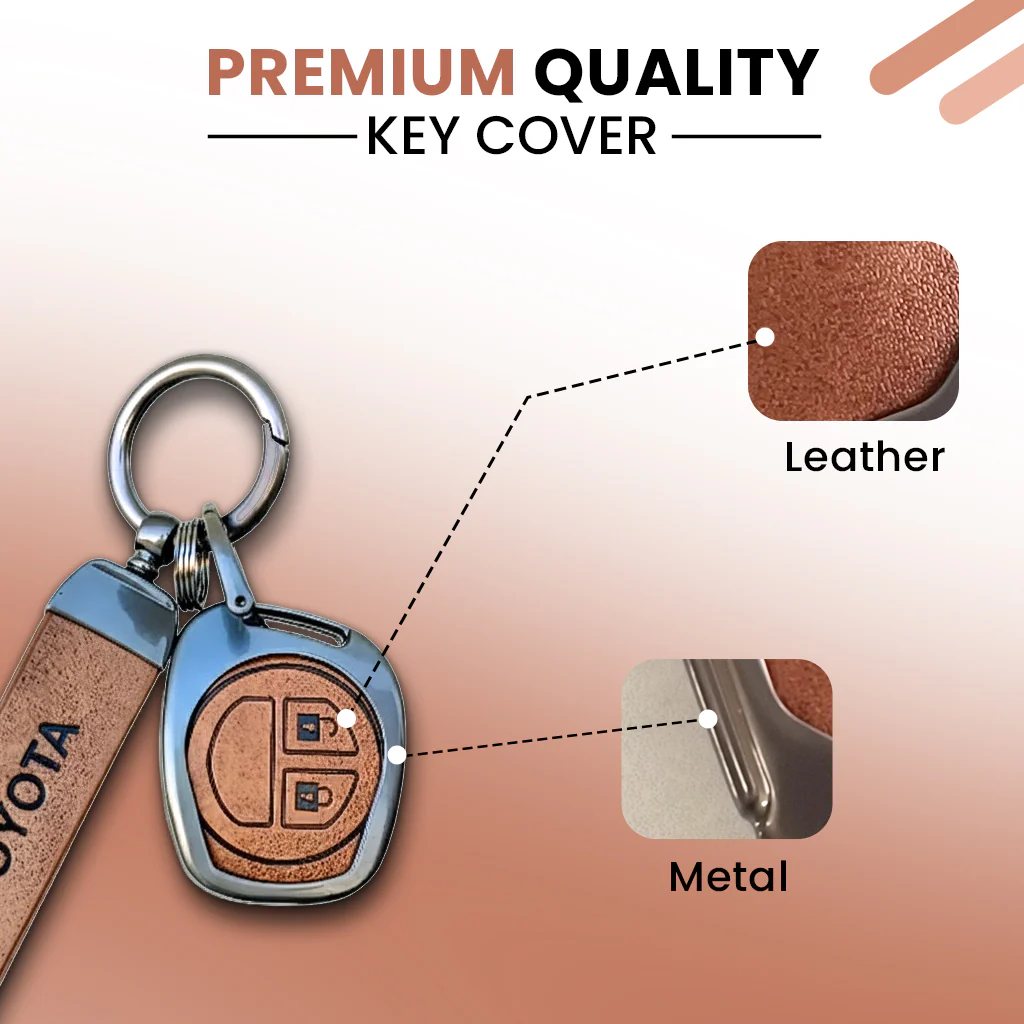 Metal Leather Car Key Cover for Toyota Rumion, Hyryder, Urben Cruiser, Galanza | 2 Button Key - Image 4