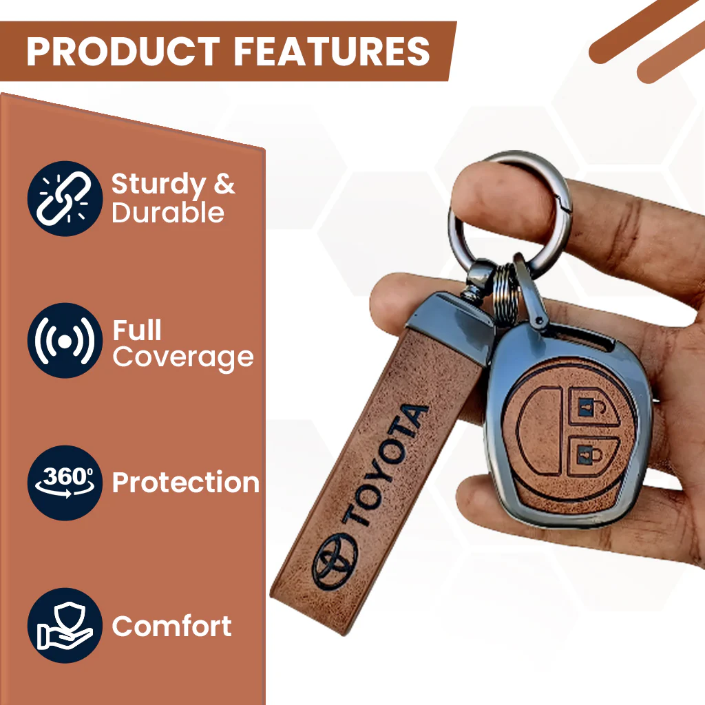 Metal Leather Car Key Cover for Toyota Rumion, Hyryder, Urben Cruiser, Galanza | 2 Button Key - Image 5