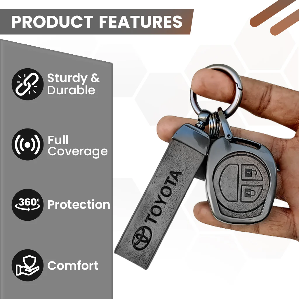 Metal Leather Key Cover for Toyota Rumion, Hyryder, Urben Cruiser, Galanza | 2 Button Key - Image 4