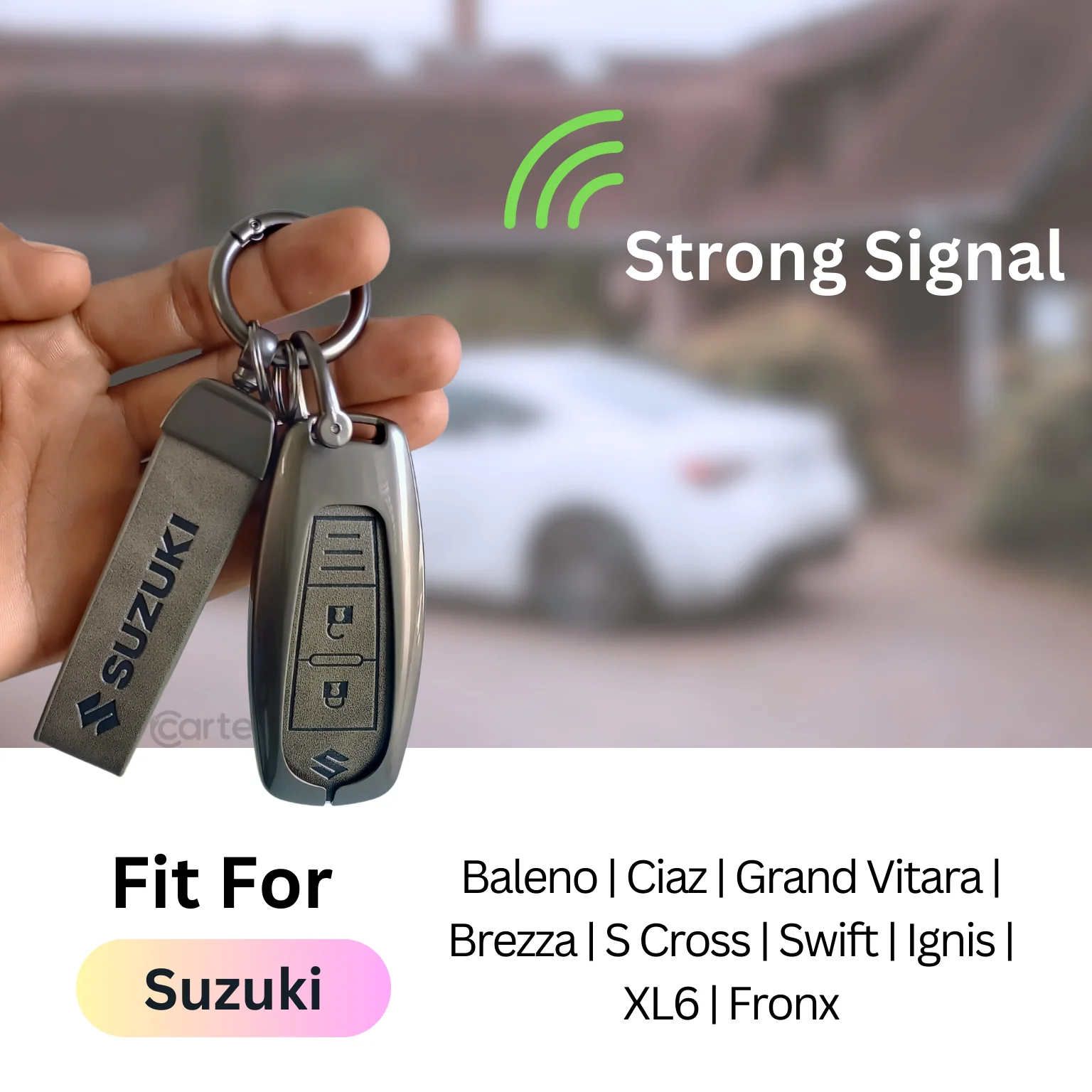 Metal Leather Key Cover for Suzuki Baleno, Ciaz, Grand Vitara, Brezza, S Cross, Swift, Ignis, XL6, Fronx | 2 Button Smart Key - Image 3