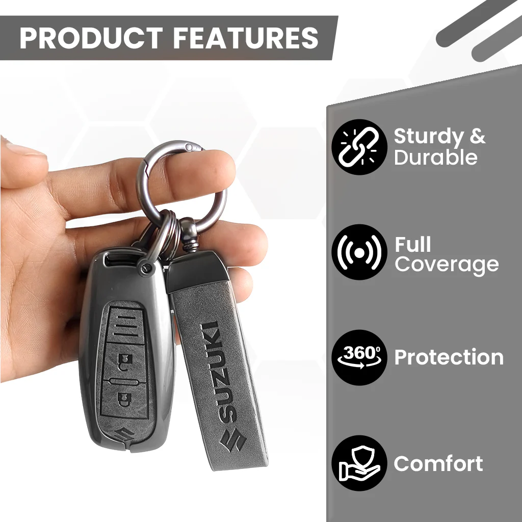 Metal Leather Key Cover for Suzuki Baleno, Ciaz, Grand Vitara, Brezza, S Cross, Swift, Ignis, XL6, Fronx | 2 Button Smart Key - Image 5