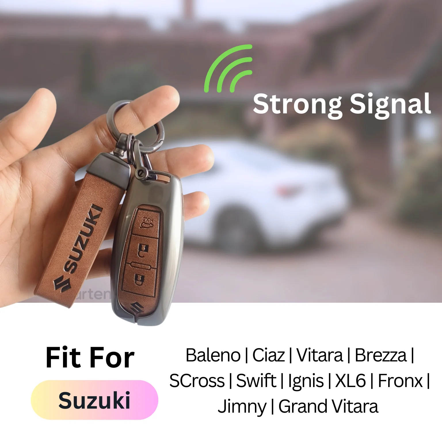 Metal Leather Key Cover for Suzuki Baleno, Ciaz, Vitara, Brezza, S Cross, Swift, Ignis, XL6, Fronx, Jimny, Grand Vitara | 3 Button Smart Key - Image 3