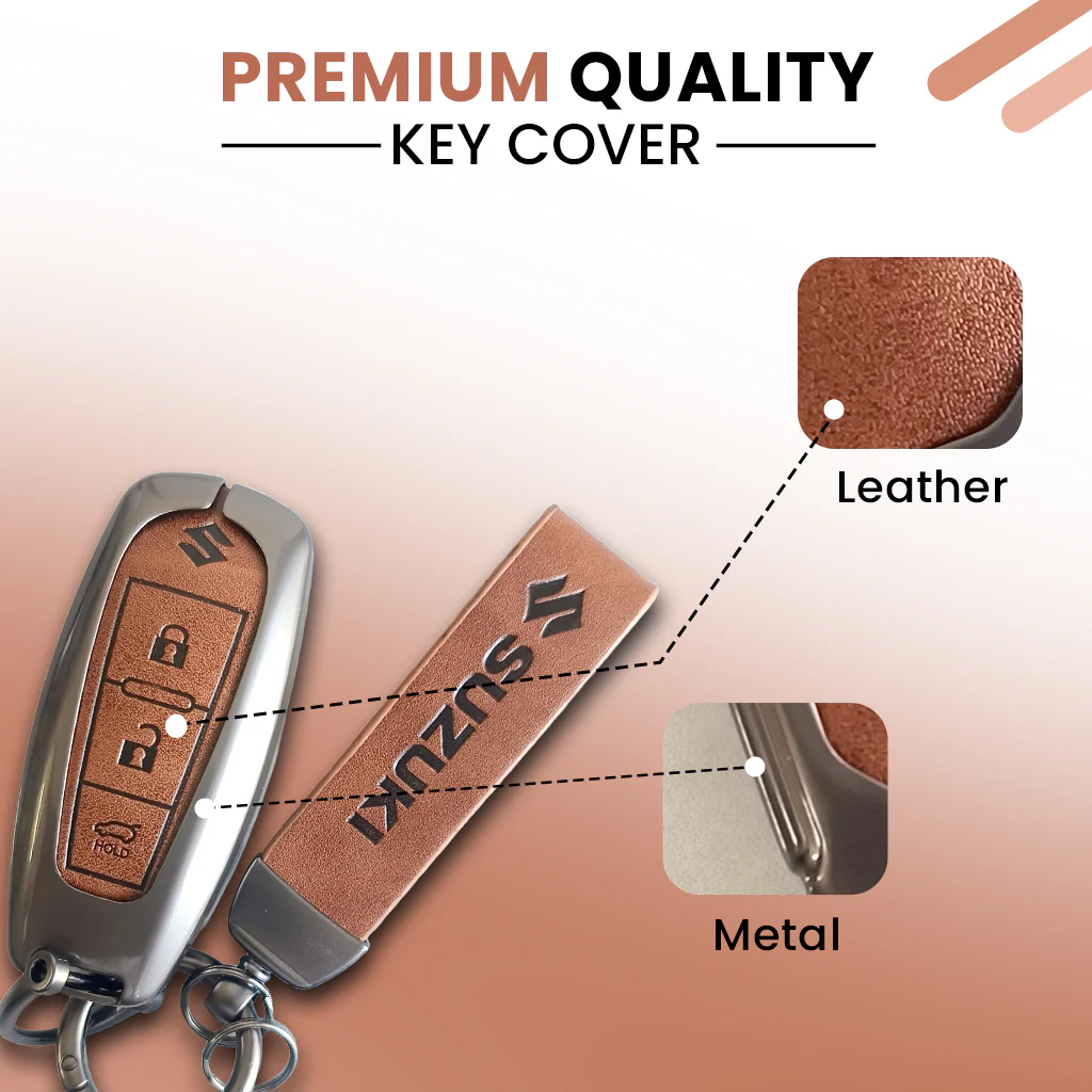 Metal Leather Key Cover for Suzuki Baleno, Ciaz, Vitara, Brezza, S Cross, Swift, Ignis, XL6, Fronx, Jimny, Grand Vitara | 3 Button Smart Key - Image 4